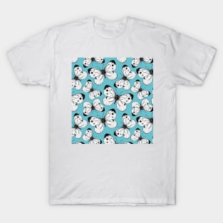 Cabbage butterfly pattern on blue T-Shirt